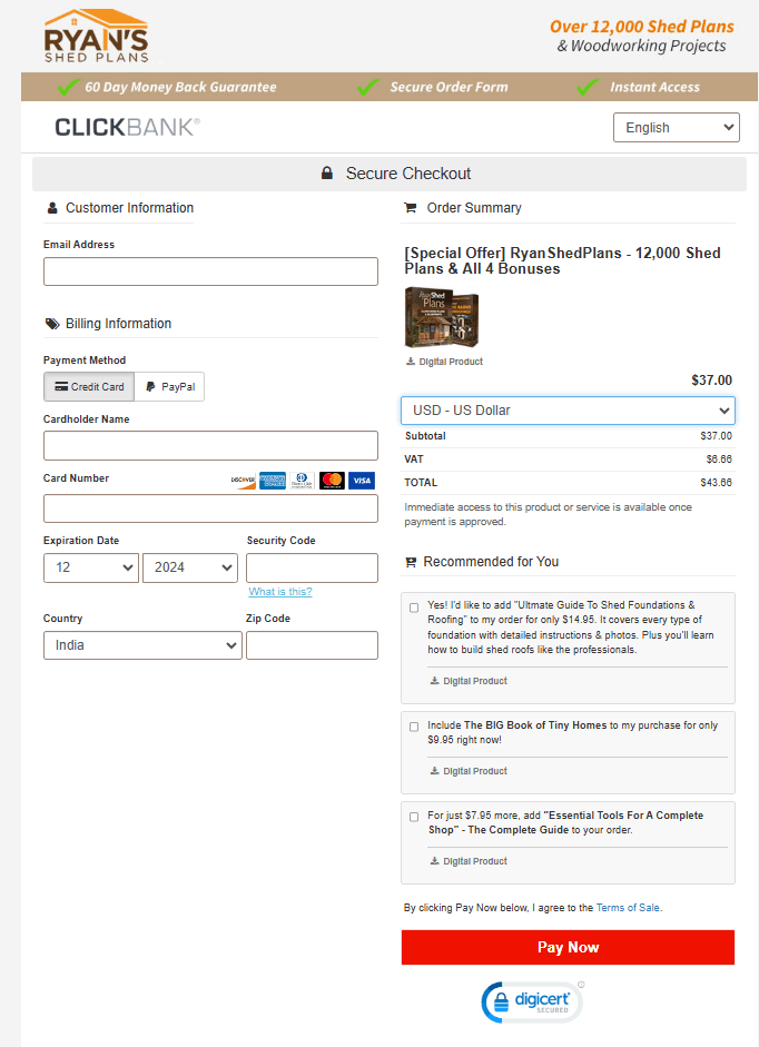 RyanShed Plans Checkout